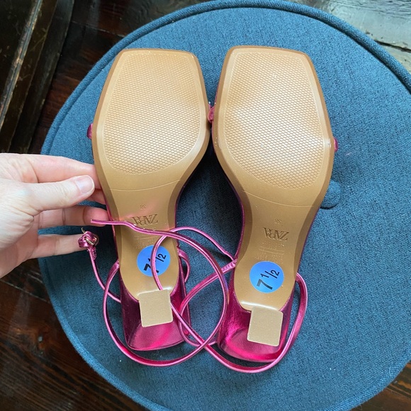 Zara Pink metallic minimal kitten Heels Strappy Sandals 38 - Picture 4 of 7
